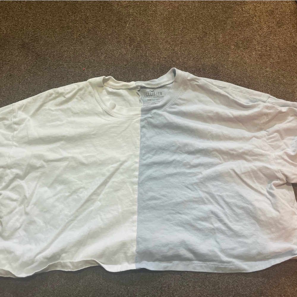 Large women’s hollister half blue half white shirt
